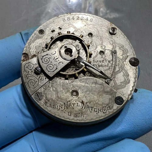 Antique Vintage Elgin Natl  Watch Co USA Pocket Movement Parts Repair