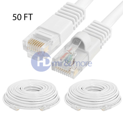 2x 50FT CAT5e Cable Ethernet Lan Network CAT5 RJ45 Patch Cord Internet White