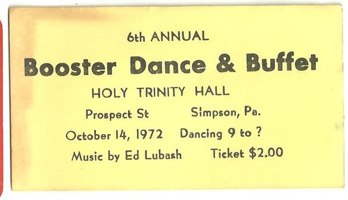 Holy Trinity Hall Simpson Pa. 1972 Booster Dance Buffet Ed Lubash Lackawanna Co.
