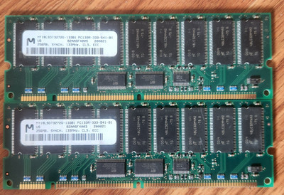 Two Micron 256MB PC133 SDRAM memory modules