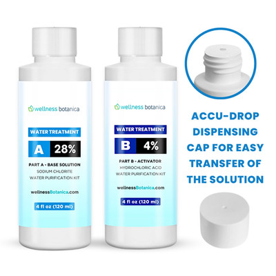 Water Purification Drops 4oz Part A-B Kit For Water Treatment (BPA-Free Bottles)