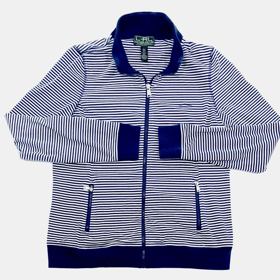 Jaqueta LRL Ralph Lauren Active Feminina Zíper Completo Azul Listra Branca G - Imagem 2 de 4