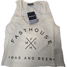 Fasthouse Women's Theory Gas and Beer Ribbed Tank Top Natural Cream Size L