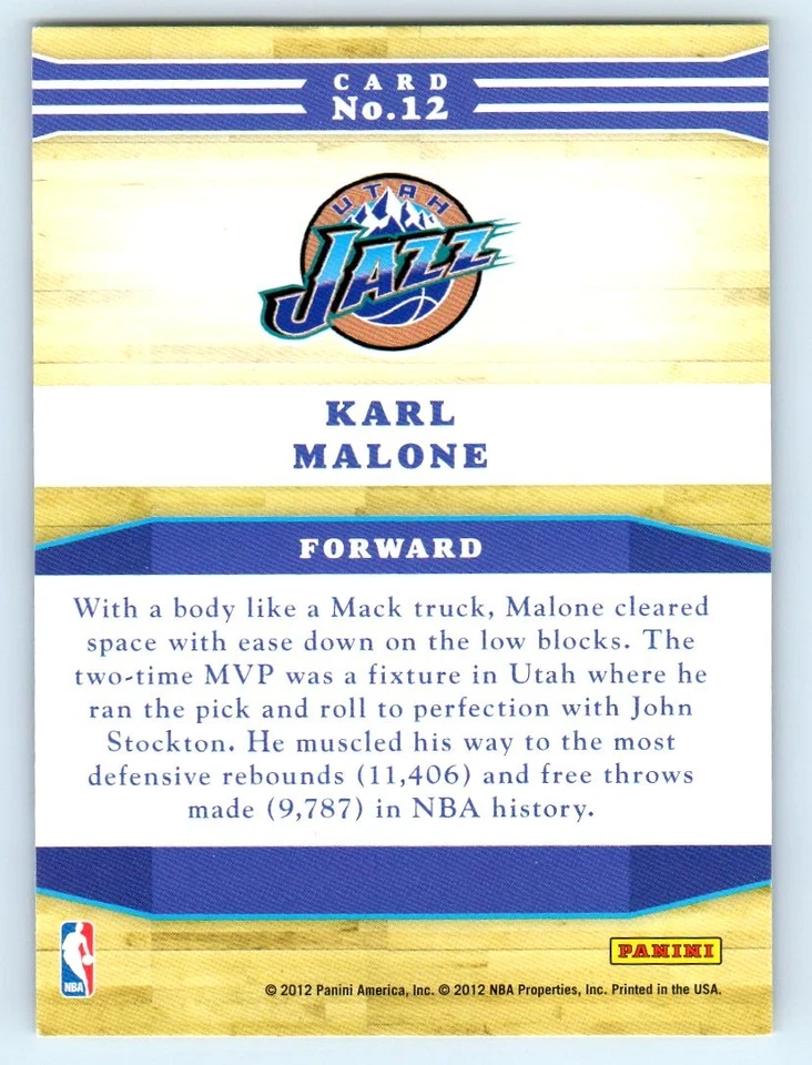 2012-13 Hoops #12 Karl Malone Franchise Greats Utah Jazz - Image 2 of 2