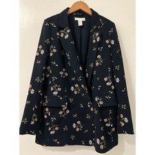 H M Navy Floral Double Breasted Blazer Womens Size 6