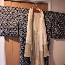 Boro Japanese Kimono Aged Textile Robe Navy Blue White Floral Patterned Japan