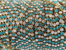 3 feet Swarovski Rhinestone chain 19ss Blue Zircon/Crystal. Brass