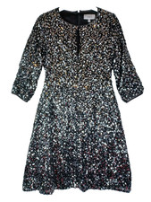 Coast Womens Full Sequin Dress Size 8 Black Silver Flared Evening Party