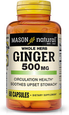 Whole Herb Ginger 500 Mg, 2 Month Supply, Natural Herbal Supplement, 60 Capsules