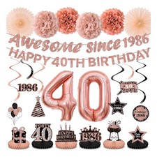 40th Birthday Decorations Kit for Women, Rose Gold Happy 40th Birthday Banner