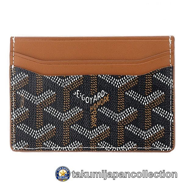 Goyard St-Louis Sulpice Card Case Black Tan Yellow Canvas Leather France #M-7546