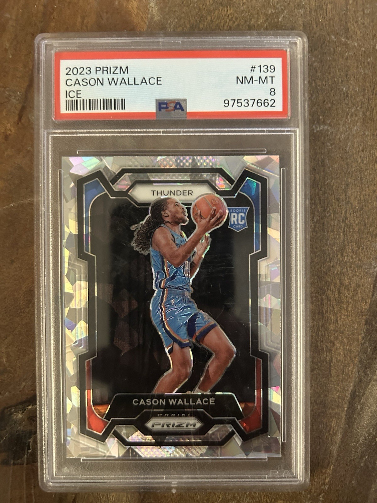Panini Prizm 2023-24 Cason Wallace #139 Ice Prizm Rookie PSA 8 Thunder
