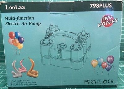 LooLaa 798PLUS Electric Balloon Air Pump 2 Motor 3 Triple Inflating Ports Vacuum