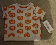 Cat & Jack Baby Halloween Pumpkin Graphic T-Shirt White Orange 0-3M Short Sleeve