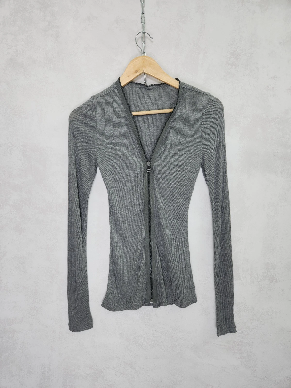 T Alexander Wang grigio modal full zip manica lunga taglia S