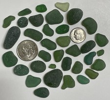 LOVELY NE ENGLAND TEAL GREEN SEA GLASS LOT GENUINE SURF TUMBLED 35 PIECES!! #111