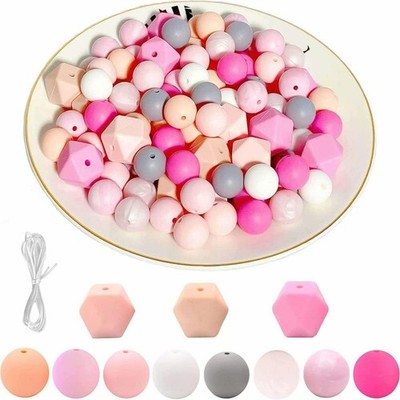 95 Stück Silikonperlen Set 80pcs Round 15pcs Polygonal fur Schmuck Armbänder DIY