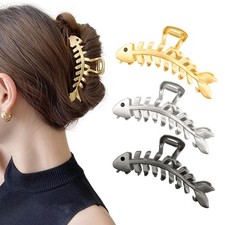 3 PACK Large Metal Hair Claw Clips Fish Bone Shape Hairpin Tail Hair Clamps N...