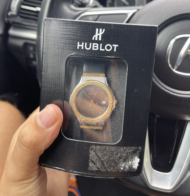 Hublot MDM Geneve Quartz Black Dial Date Rubber Strap Watch w/ Box