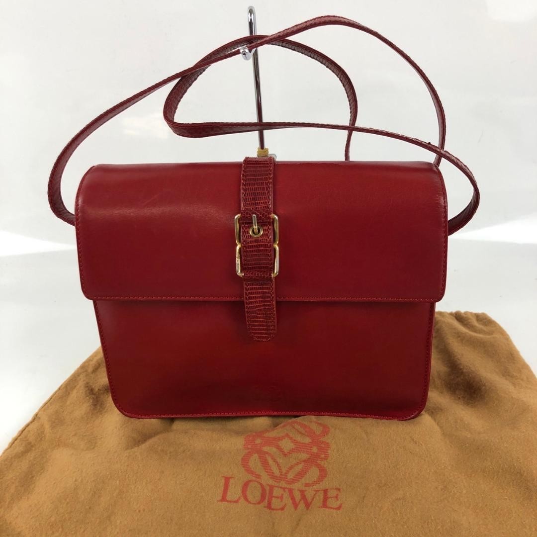 LOEWE Red Shoulder Bag Leather Vintage Crossbody Purse LOEWE Red Shoulder Bag Leather Vintage Crossbody Purse