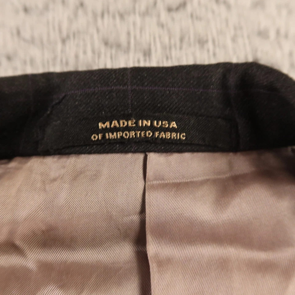 Jaqueta HSM Preta M 42R Preta Roxa Xadrez 100% Lã Sarja Blazer Feito nos EUA - Imagem 3 de 4