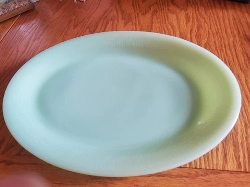 Vintage Fire-King JADEITE Glass JANE RAY Oval Serving PLATTER 12" x 9" Ribbed