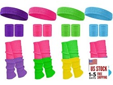 4 Sets 80s 90s Leg Warmers Set for Women Costume Neon Headband Vivid Color