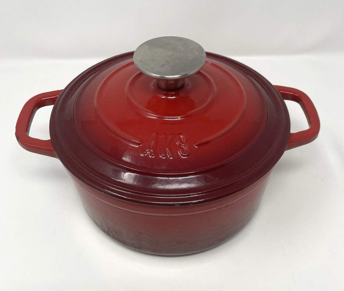 AKS Red Enamel Cast Iron Dutch Oven 2 QT Round Pot w/ Lid Rustic