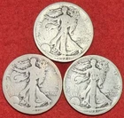 Lot 3 Key Walking Liberty Half Dollars 1921 P 1921 D 1921 S 90% Silver 50C Coins