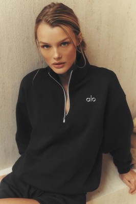 Authentic Alo Yoga Accolade 1/4 Zip Pullover Black Brand New With