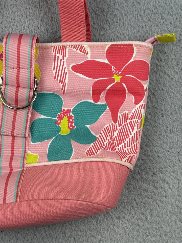 Bolso de Mano Vintage Lilly Pulitzer Palm Beach Lona Cartera Rosa Floral Etiqueta Blanca Foto 3 de 4