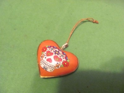 Pansy Sugar Skull Heart Holiday Ornament Day of the Dead Chicano Metal
