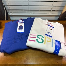 Set Of 2 New NWT Esprit Logo Sweatshirts Fleece Cream White Blue Large L