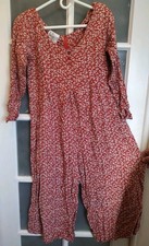 Vintage 90s Dalmys Womens Jumpsuit Zip Up Floral Romper Shoulder Pads Sz S Red