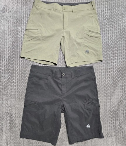 2 Eddie Bauer First Ascent Mens 38 Grey Green Hiking Cargo Shorts Nylon Stretch