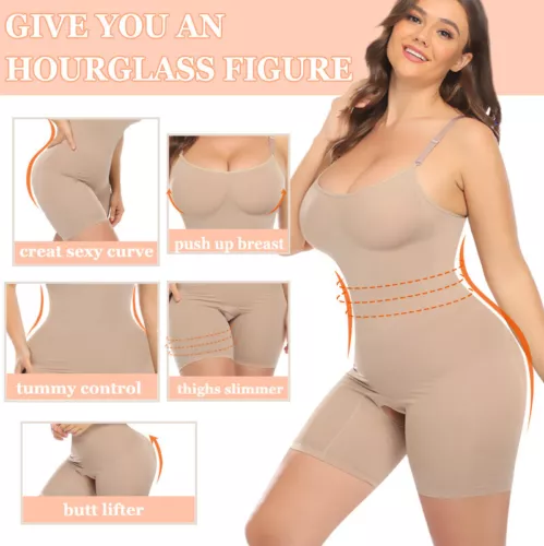 Seamless Bodysuit for Women Tummy Control Shapewear Mid-Thigh Full Body Shaper - Picture 5 of 35