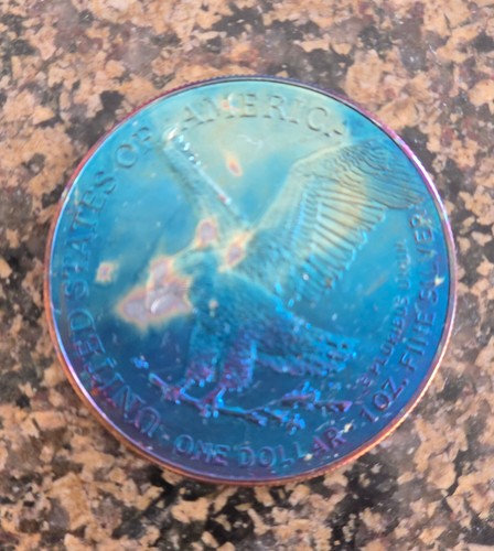 2025 American Silver Eagle Monster Blue Toned Toning ASE Rainbow Toned #1 - Picture 3 of 5