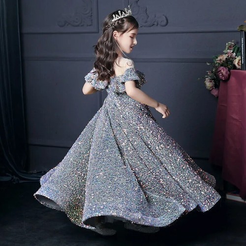 Luxury Sequin Shiny Dress Girls Long Party Gowns Bridesmaid Evening Dresses Prom - Picture 3 of 27