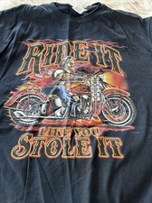 Men  s Black Short Sleeve T-Shirt Skeleton Riding Motorcycle Biker M 10