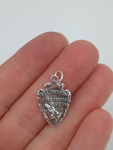 Wolf charm arrow head charm sterling silver arrowhead charm Yellowstone Wolf 925