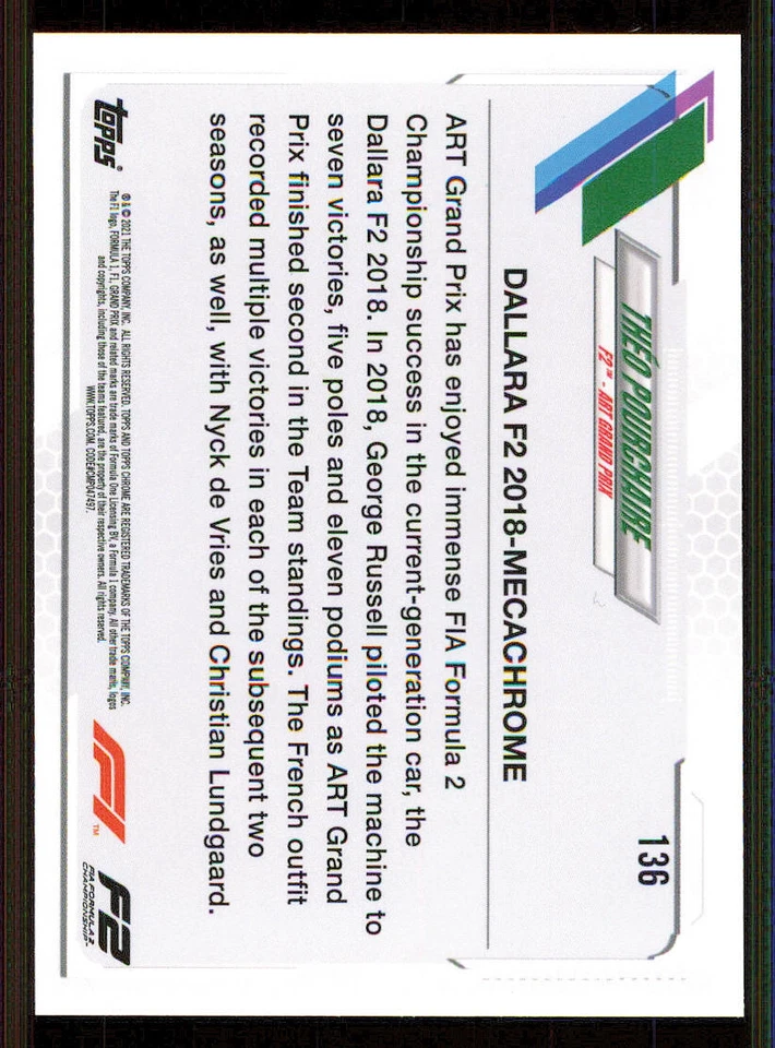 2021 Topps Chrome Formula 1 #136 Theo Pourchaire/F2 Cars - Image 2 of 2