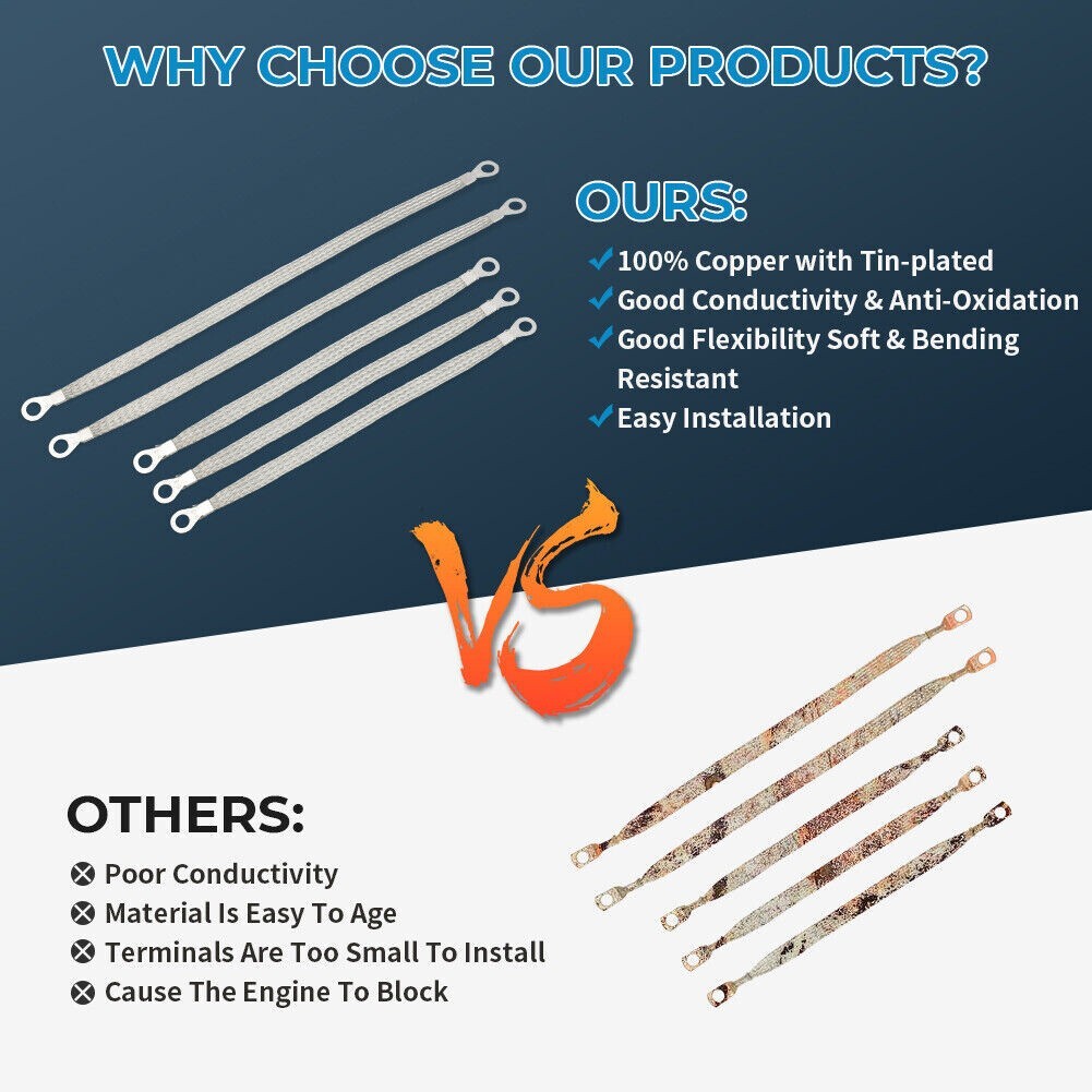 Heavy duty Engine Grounding Straps for Trucks and Cars 5Pc Set 310 and