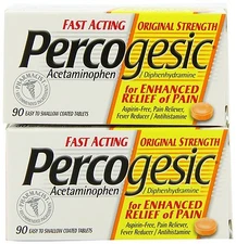 Percogesic Fast Acting Pain Reliever Tablets 325mg 90 coated tabs ( 2 boxes ) __