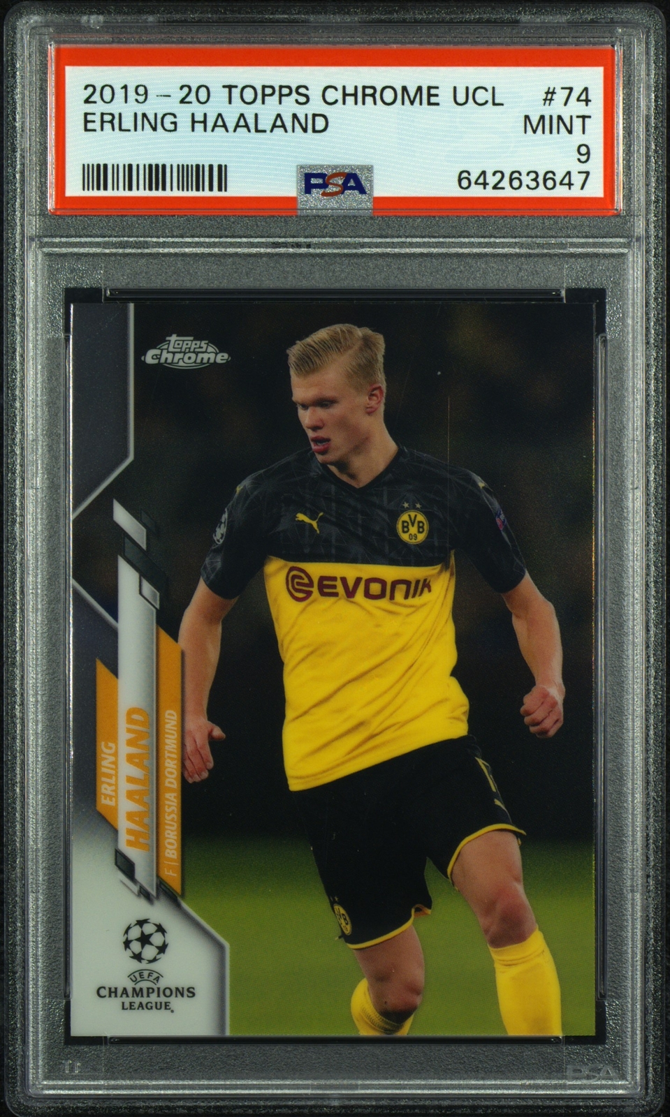 2019 Topps Chrome Uefa Champions League #74 Erling Haaland RC PSA 9