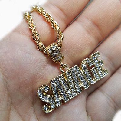 Jewel Town Men's 14k Gold Plated Savage Drip Letter Pendant