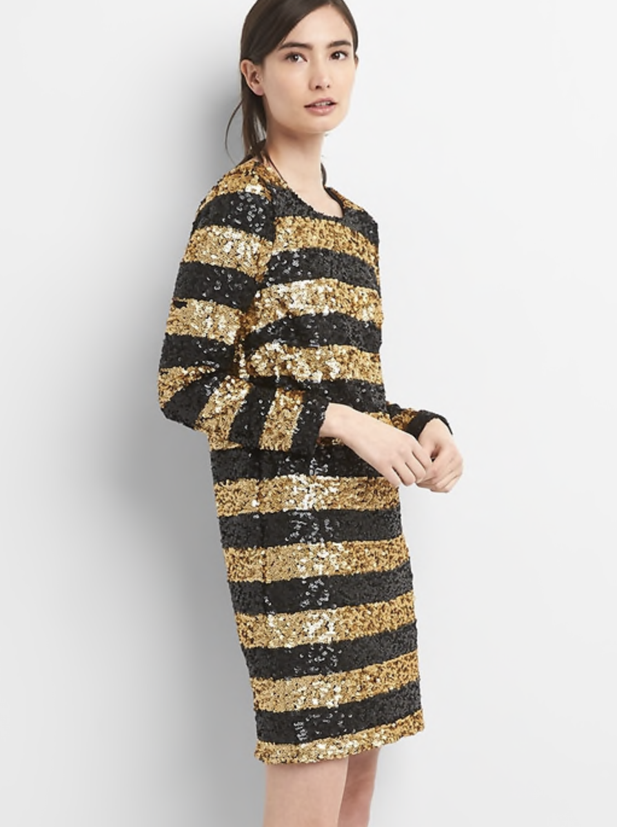gap gold sequin dress Formal Long Sleeve Dress, Size M Black/Gold (C2621) gift for mom