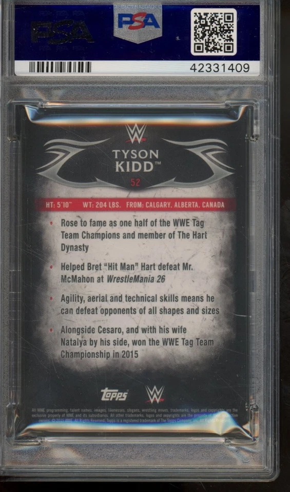 2015 Topps WWE TYSON KIDD #52 Undisputed Gold Ink Auto PSA AUTHENTIC - Image 2 of 2