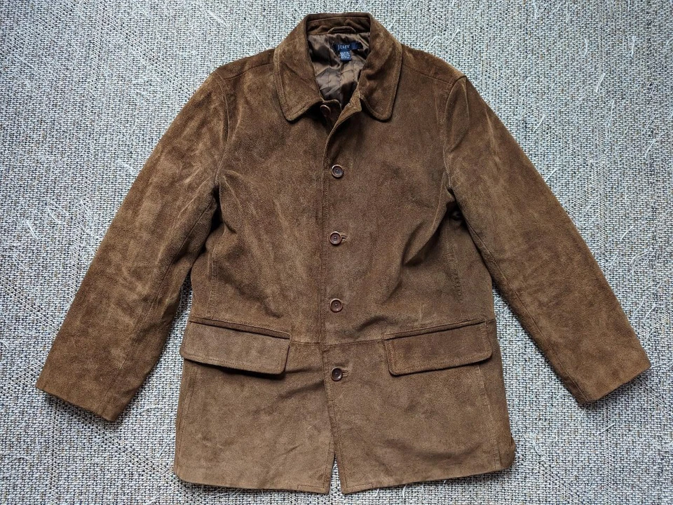 J CREW Marrón Gamuza Cuero L Abrigo Coche Gamuza Marrón Vaca 46 Foto 2 de 4