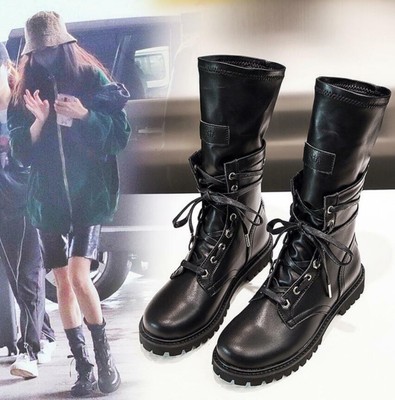 lace up biker flat ankle boot