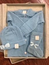 Vtg 50s 60s NWT Baby Blue Wool Sweater Hat Booties Set Newborn Toddler Kids New